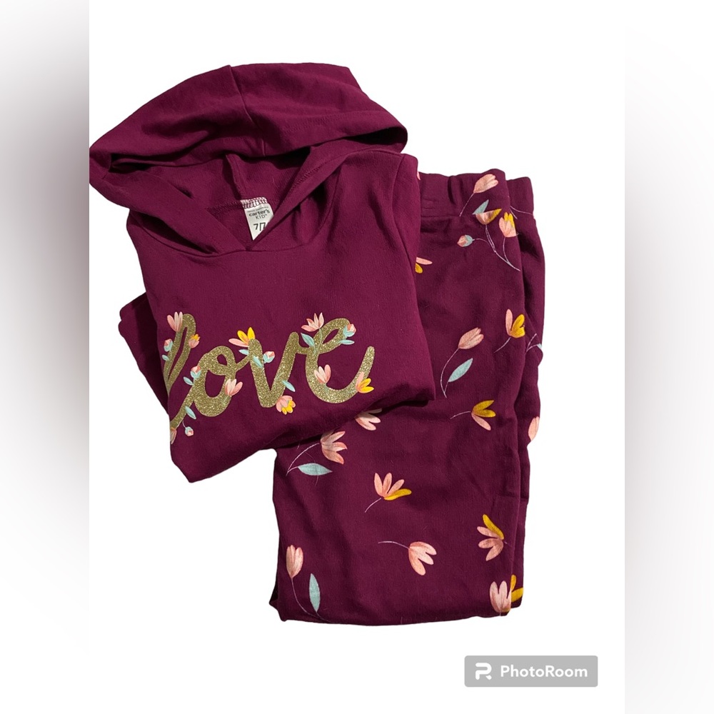 Carters Two piece set. Hoodie and pants. Hoodie size 7a pants size 7. NWT